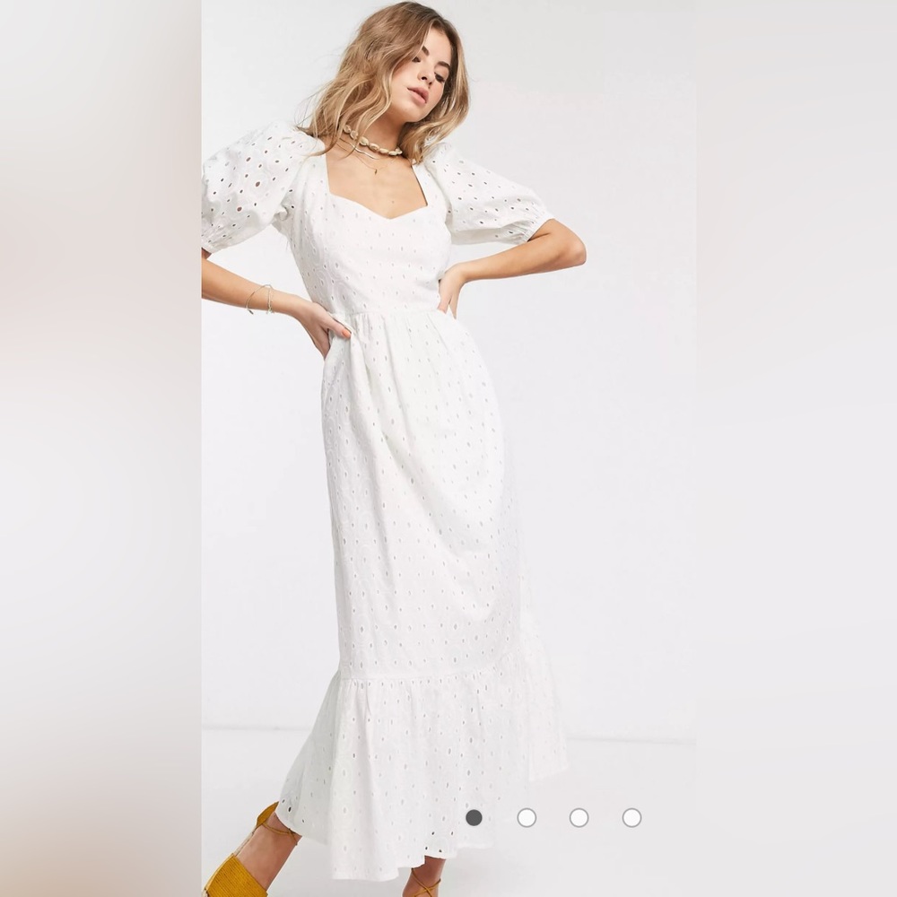 ASOS White Eyelet Tiered Midi Dress Lace-Up